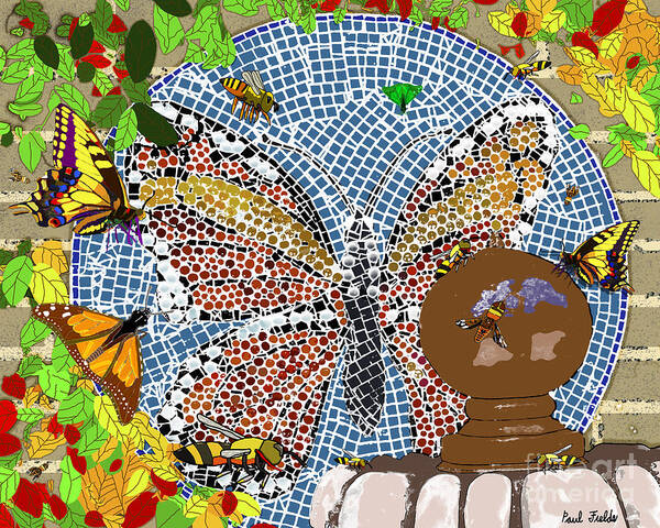 Mosaic Art Print featuring the mixed media Butterflies and Bees by Paul Fields