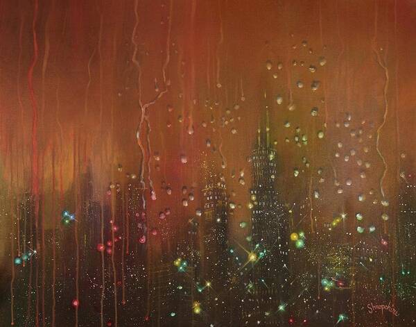 Abstract Art Print featuring the painting City Rain Against the Window by Tom Shropshire