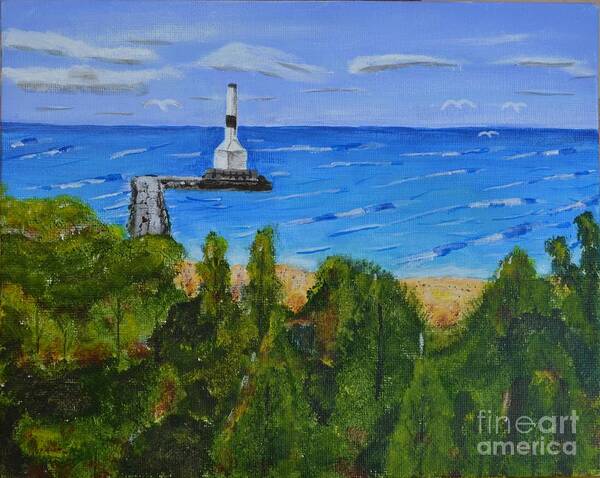 Light Art Print featuring the painting Summer, Conneaut Ohio Lighthouse by Melvin Turner