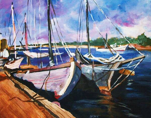 Boats Art Print featuring the painting Dockside by Al Brown