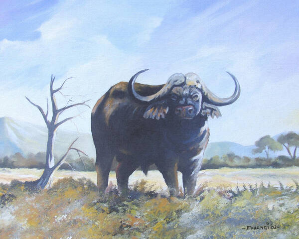 Buffalo Art Print featuring the painting Lone Bull by Anthony Mwangi