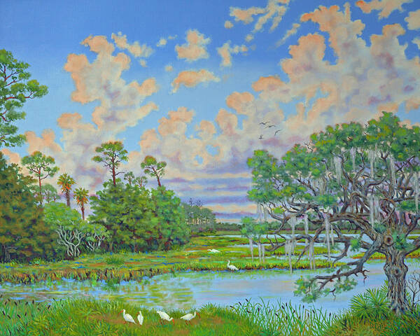 Edisto Art Print featuring the painting Oak Tree at Botany Bay Plantation by Dwain Ray