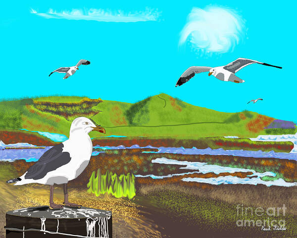Birds Art Print featuring the mixed media Seagulls by Paul Fields