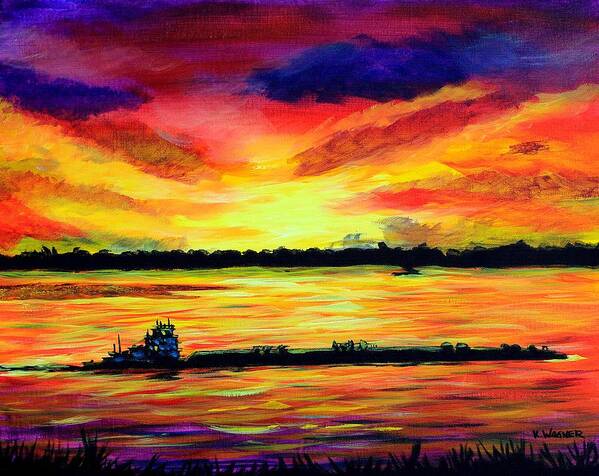 Mississippi River Art Print featuring the painting Tugboat On The Mississippi by Karl Wagner