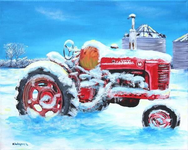 Tractor Art Print featuring the painting Vintage Farmall Tractor in the Snow by Karl Wagner