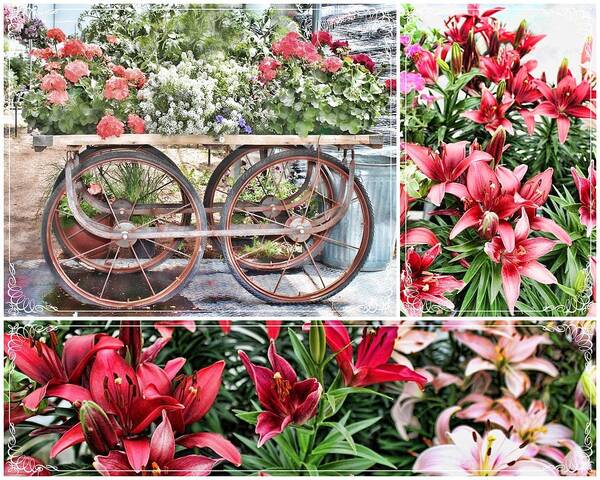 Vintage Art Print featuring the photograph Vintage Flower Cart Collage by Sylvia Thornton