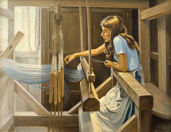 Weaver Art Print featuring the painting Warping The Loom by Paul Krapf