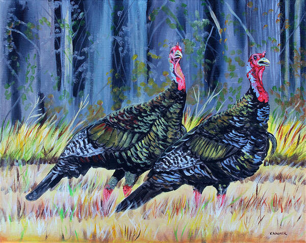 Wild Turkeys Art Print featuring the painting Mississippi turkeys by Karl Wagner