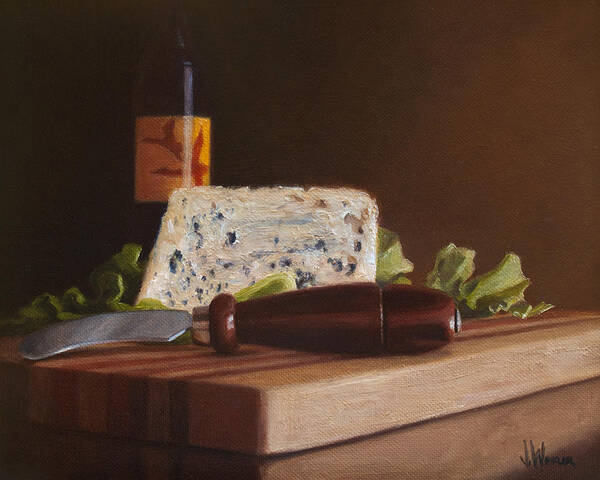  Art Print featuring the painting Red Wine and Bleu Cheese by Joe Winkler