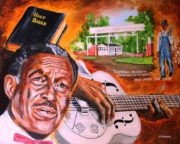 Son House Art Print featuring the painting Son House by Karl Wagner