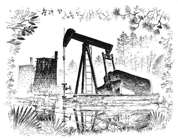 Big Thicket Art Print featuring the drawing Big Thicket Oilfield by Randy Welborn