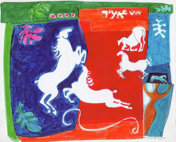 Horses Art Print featuring the mixed media Bright Lippizans by Mary Armstrong