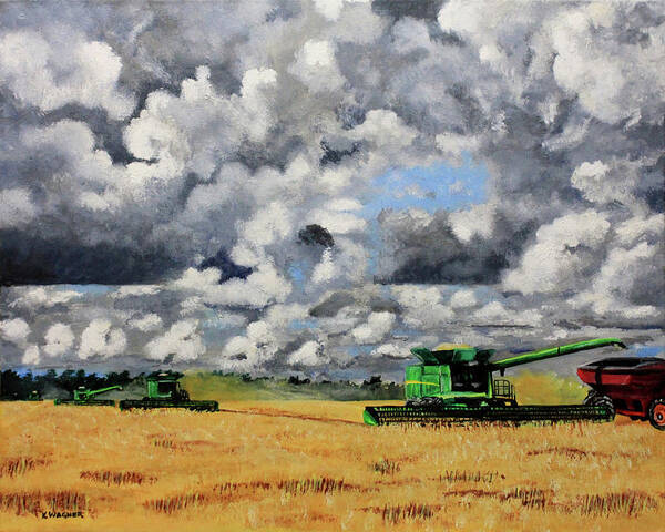 Harvest Art Print featuring the painting Bringing In the Last of the Harvest by Karl Wagner