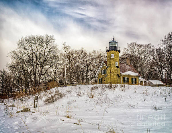 Lighthouse Art Print featuring the photograph Cold Day at White River Lighthouse by Nick Zelinsky Jr