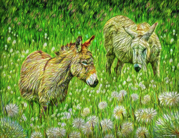 Joelbrucewallach Art Print featuring the digital art Donkeys Of The Dandelions by Joel Bruce Wallach