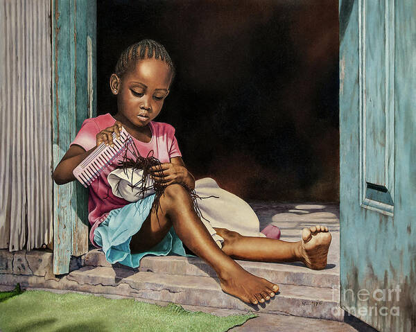 Fine Art Art Print featuring the painting Lil' Hair Braider by Nicole Minnis