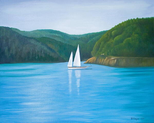 Seascape Art Print featuring the painting Mason's Sailboat by Stephen Degan