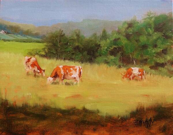 Cows Art Print featuring the painting Peace on Earth three by Laura Lee Zanghetti