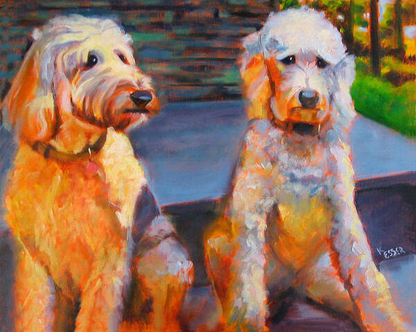 Labradoodles Art Print featuring the painting The Doodle Sisters by Kaytee Esser