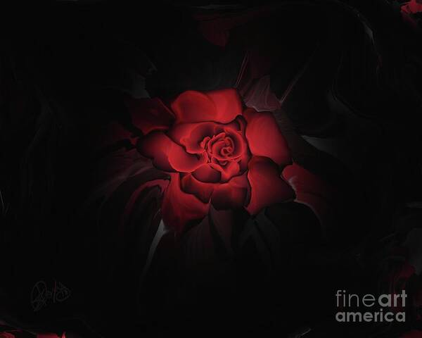 Rose Art Print featuring the painting The Rose Out of Darkness by Roxy Riou