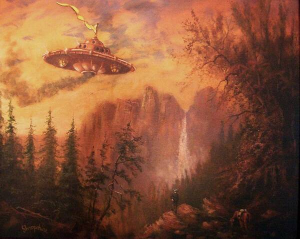 Landscape Art Print featuring the painting UFO Sighting by Tom Shropshire
