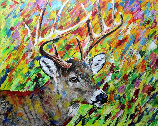 Deer Art Print featuring the painting Watching by Karl Wagner