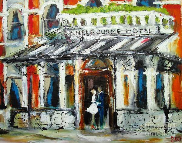 Shelbourne Hotel Dublin Art Print featuring the painting Painting Of The Shelbourne Hotel Dublin City Ireland - Our Wonderful Wedding by Mary Cahalan Lee - aka PIXI