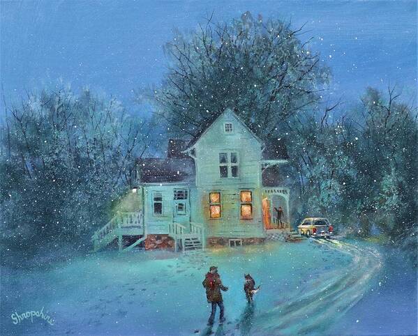 Winter Scene Art Print featuring the painting Suppertime At The Farm by Tom Shropshire