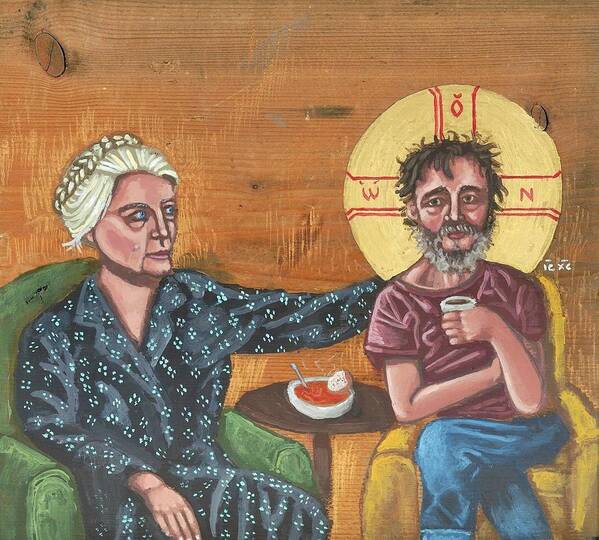 Dorothy Day Art Print featuring the painting Don't Call Me a Saint- Dorothy day with Homeless Christ by Kelly Latimore