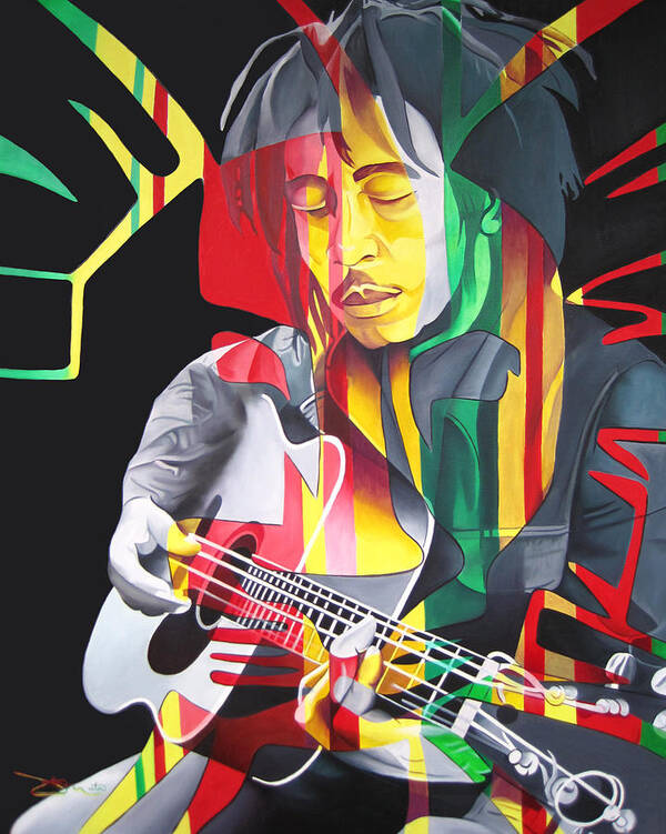 Bob Marley Art Print featuring the painting Bob Marley and rasta Lion by Joshua Morton