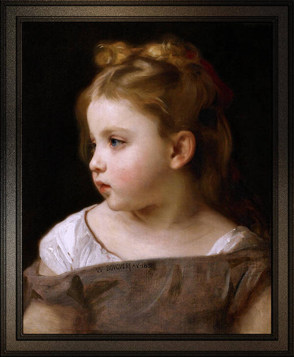 A Young Girl In Profile Art Print featuring the painting A Young Girl In Profile by William-Adolphe Bouguereau by Rolando Burbon