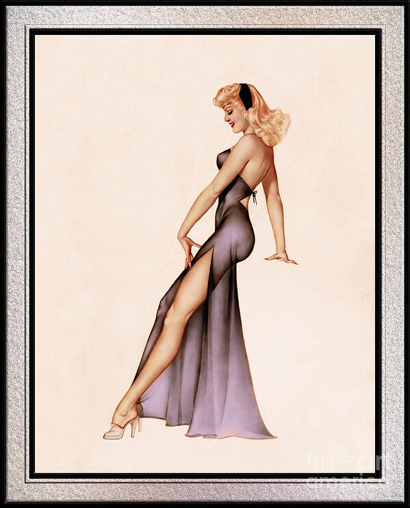 Varga Girl In Black Negligee Art Print featuring the painting Esquire Calendar Girl 1946 by Alberto Vargas Pin-up Wall Art Decor by Rolando Burbon