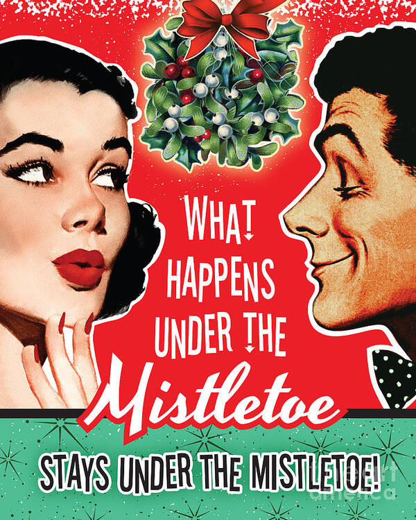 Mid-century Christmas Art Print featuring the digital art Under The Mistletoe Holiday Wall Art by Diane Dempsey