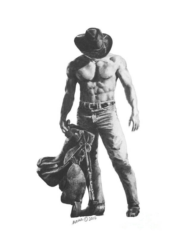 Man Art Print featuring the drawing Strength of a Cowboy by Marianne NANA Betts
