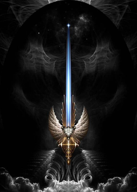 Sword Art Print featuring the digital art Angel Wing Sword Of Arkledious DGS Fractal Art by Rolando Burbon