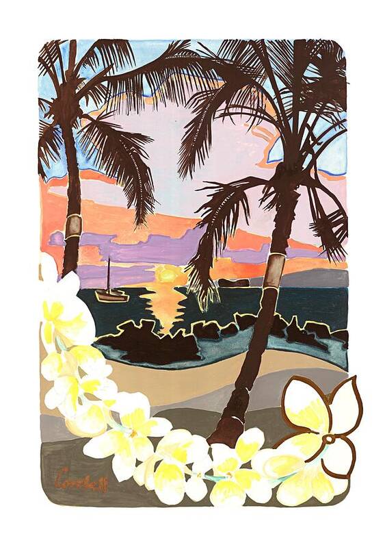 Tropical Island Landscapes Art Print featuring the painting Keawakapu Sunset - Maui by Joan Cordell