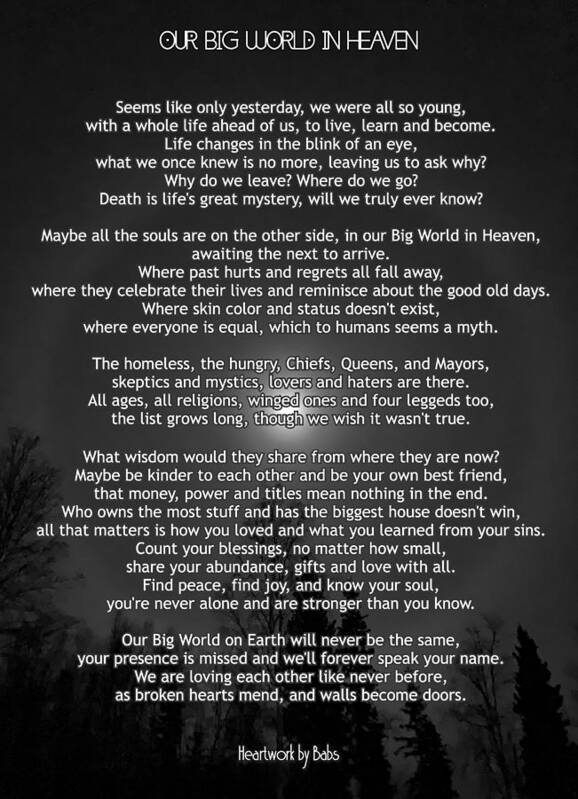 Poem Art Print featuring the digital art Our Big World in Heaven by Barb Cote