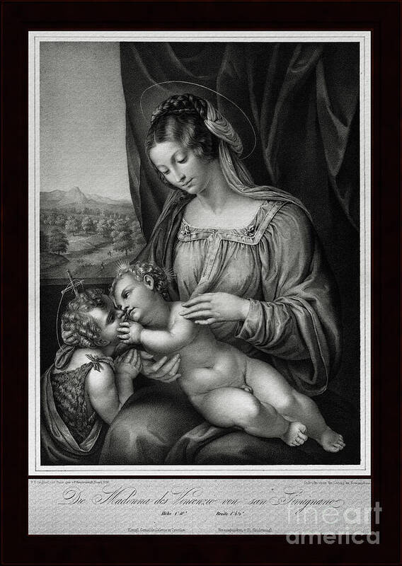 Virgin And Child Art Print featuring the painting The Virgin and Child,With Infant Saint John the Baptist by Engraver Franz Hanfstangl Classical Art by Rolando Burbon