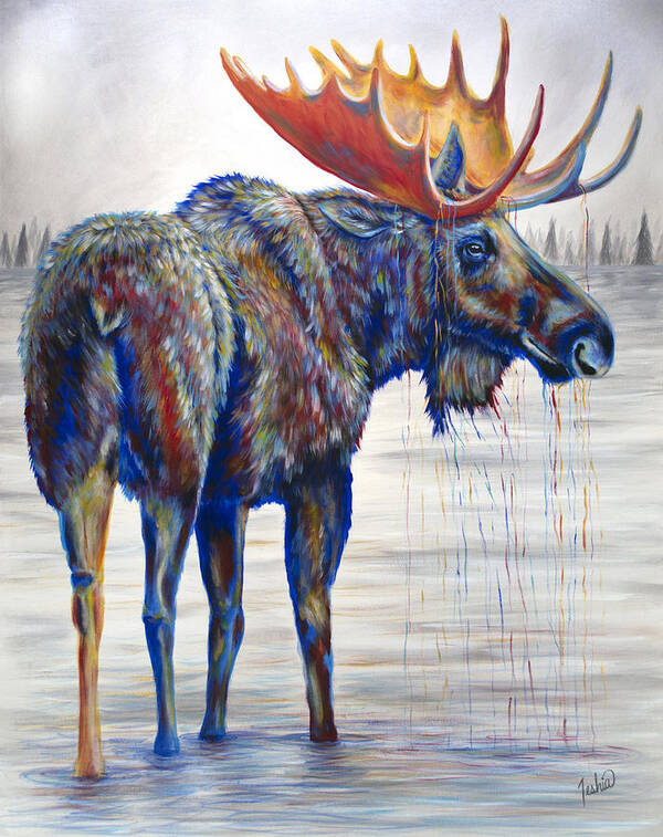 Moose Art Print featuring the painting Majestic Moose by Teshia Art
