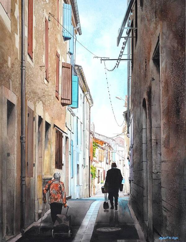 Urban Art Print featuring the painting Road to Market in Gascony by Robert W Cook 