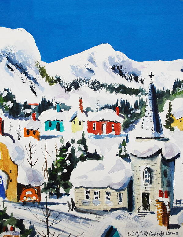 Snow Small Town Winter Ice Mountains Skiing Art Print featuring the painting Ste. Saveur Quebec by Wilfred McOstrich