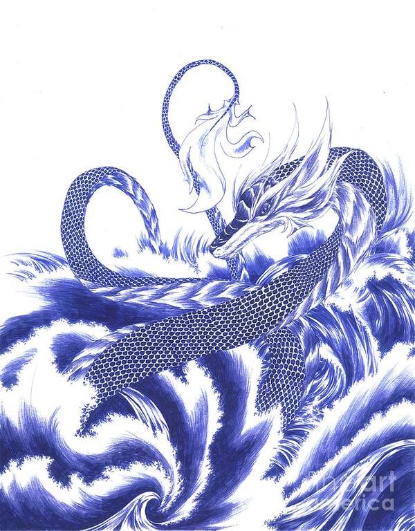 Dragon Art Print featuring the drawing Wisdom by Alice Chen