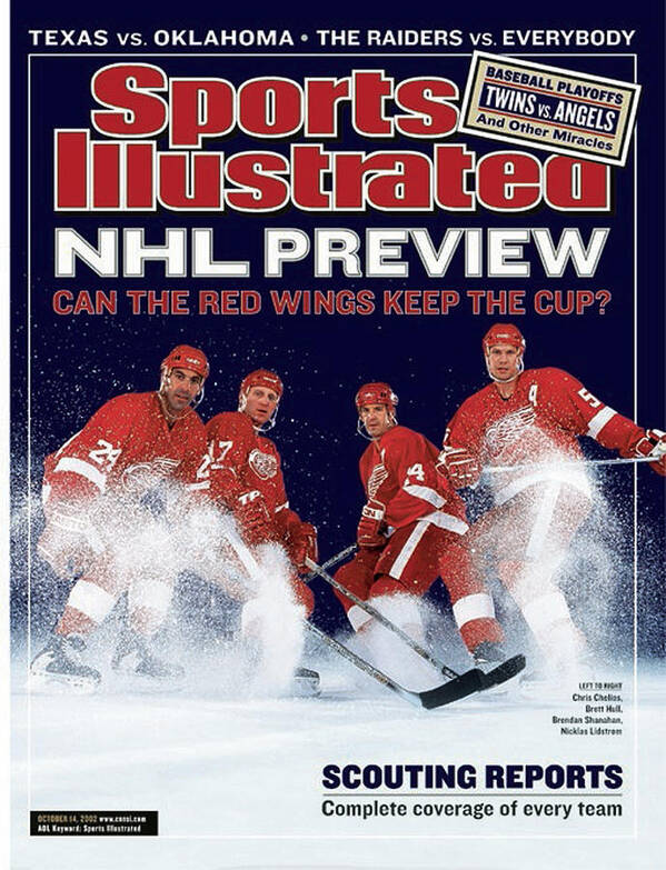 National Hockey League Art Print featuring the photograph Detroit Red Wings Chris Chelios, Brett Hull, Brendan Sports Illustrated Cover by Sports Illustrated