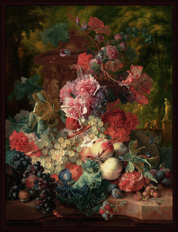 Vase Of Flowers Art Print featuring the painting Fruit Piece by Jan van Huysum by Rolando Burbon
