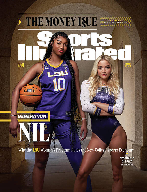 Generation Nil Art Print featuring the photograph Generation NIL - LSU forward Angel Reese and Gymnast Olivia Dunne, October 2023 Sports Illustrated C by Sports Illustrated