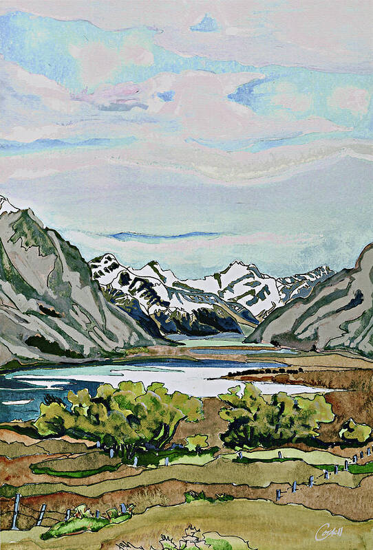 Mountains Art Print featuring the painting Lake Tekapo - South Island, New Zealand by Joan Cordell