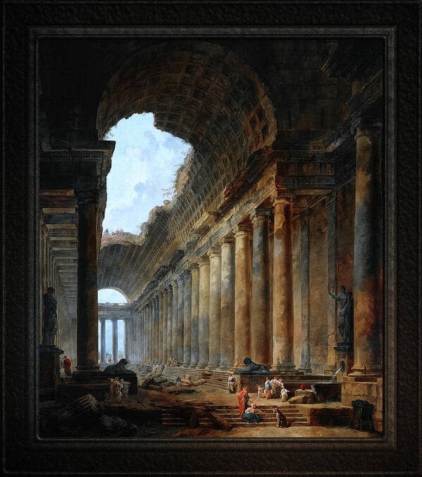 The Old Temple Art Print featuring the painting The Old Temple by Hubert Robert Old Masters Fine Art Reproduction by Rolando Burbon