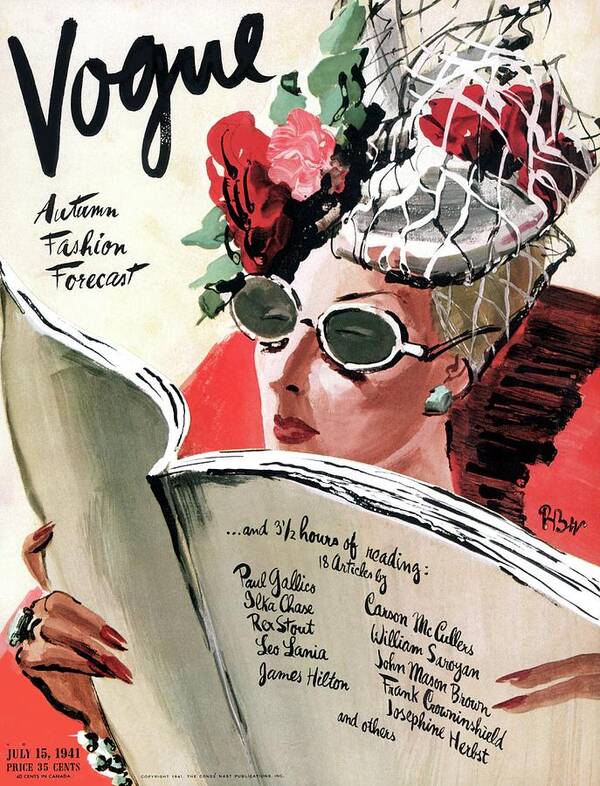Vogue Cover Illustration Of A Woman Reading by Rene Bouet-Willaumez