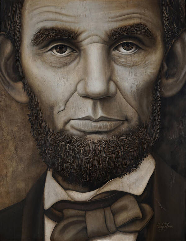 Abe Art Print featuring the painting Abraham Lincoln on Wood by Cindy Anderson