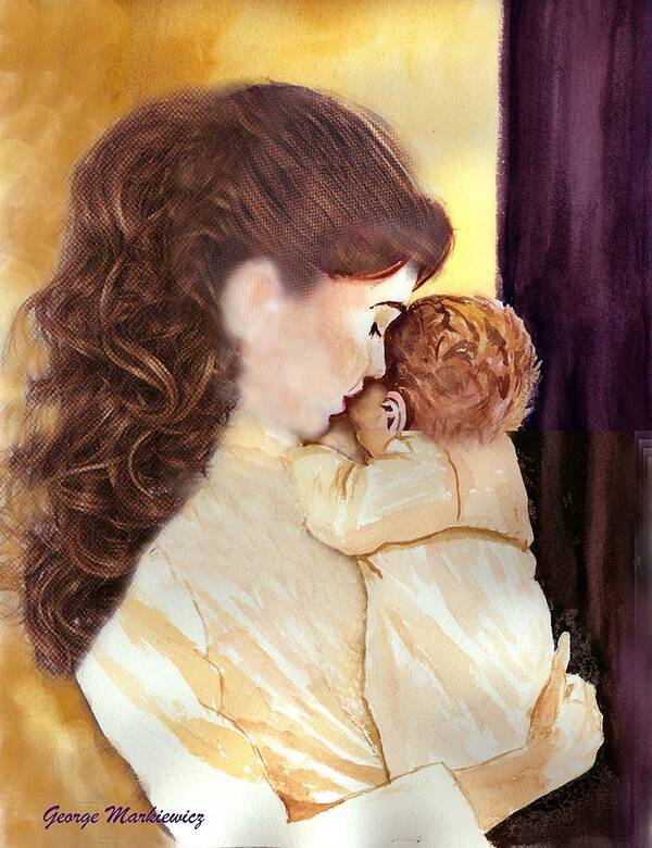 Mother And Baby Art Print featuring the print Tenderness by George Markiewicz